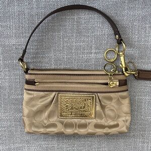 Coach Gold and Brown Signature Poppy Wristlet